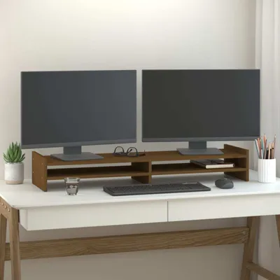 Produktbild von （Robust Möbel）Bildschirmständer/Monitorständer - Modernes Notebookständer - Honigbraun 100x27x15cm Massivholz Kiefer NEU141302 - Computertische