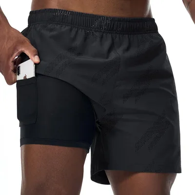 Zdjęcie produktu dla Solidchoice - Spodenki sportowe 2 w 1 dla mężczyzn z wbudowaną bielizną kompresyjną