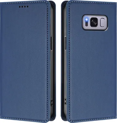 Image de Étui en cuir pour Samsung Galaxy S8, étui à rabat magnétique en cuirPolyuréthaneavec support, bleu foncé