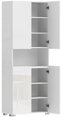 Produktbild von 180 cm Hoher Küchenschrank, Vorratsschrank mit Soft-Close-Türen und Verstellbaren Regalen, Hochglanz Weiß