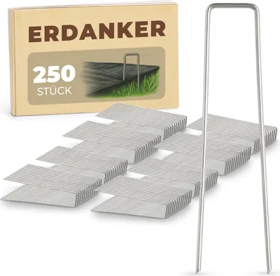 Produktbild von Novatool Heringe Erdanker 150x30x3mm 250 Stück, rostfrei langlebig & extrem stabil, Erdnägel Bodenhaken Erdhaken Bodenbefestigung Bodenverankerung, für Zelt Garten Unkrautvlies Landschaftsbau