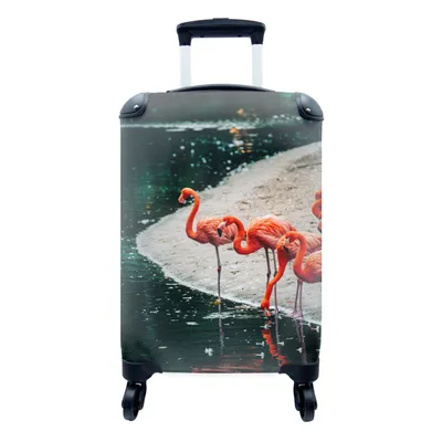 Produktbild von MuchoWow® Koffer Handgepäck Trolley Rollkoffer Kleine Reisekoffer mit 4 Rollen - Flamingos am Wasser - Cabin Size < 55x40x23 cm & 55x40x20 cm - Fotokoffer - Kabinenkoffer - Boardgepäck - Reise-Box - Reisekoffer - Reisegepäck - Koffer mit Bild - Trolley für Kinder