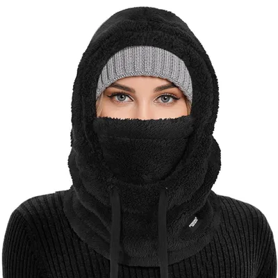 Productafbeelding van Wintermuts voor heren en dames, zwart, fleece, multifunctioneel, winddicht, thermische gezichtsmasker met nekwarmer