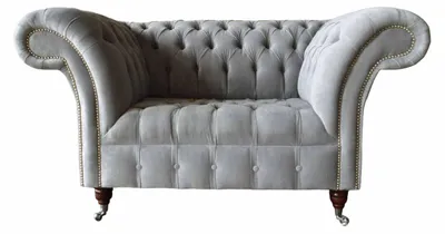 Produktbild von Graue Chesterfield Ohrensessel Grau Sessel Couch Stoffsofa Wohnzimmer
