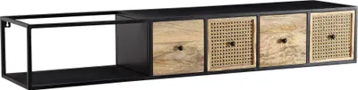 Produktbild von Lowboard Mango Massivholz Metall 150x25x35cm Schwarz Modern Wandmontage
