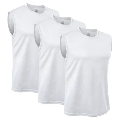 Produktbild von 3 Stücke Herren Ärmelloses Atmungsaktives Tank Top für Fitness - Weiß M