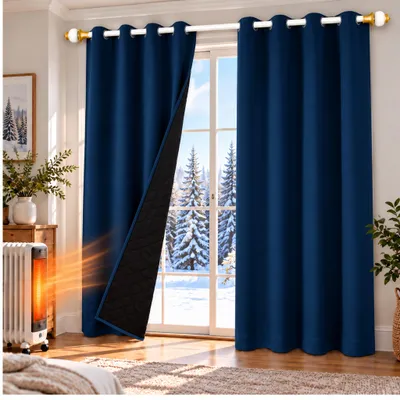 Produktbild von 1x 100% Verdunkelung Thermo Vorhänge Dunkelblau Blickdicht Verdunkelungsvorhang mit Ösen Einfarbige, 132*244cm