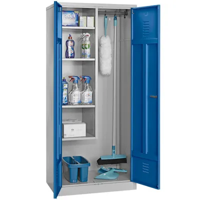 Produktbild von Gürkan Putzmittelschrank 104528 lichtgrau, enzianblau 80,0 x 50,0 x 180,0 cm