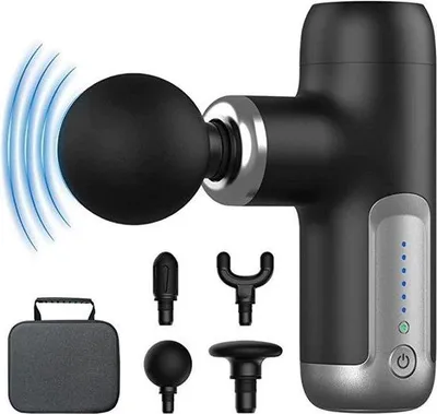 Produktbild von Namajunas Vibrationsmassagegerät - Kabelloses Massagegun, 650 g, 80 min Ladezeit, 4 Aufsätze, Schwarz