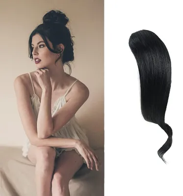 Immagine prodotto di 2 extensioni per capelli con clip, effetto ondulato, da applicare lateralmente (colore nero)