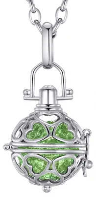 Produktbild von Morella® Damen Halskette Edelstahl 70 cm mit Herz-Kugel Anhänger und Klangkugel Zirkonia grün Ø 16 mm in Schmuckbeutel