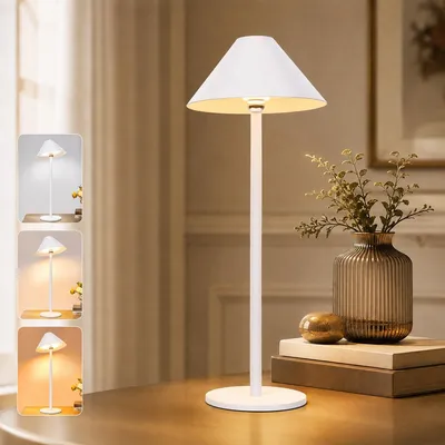 Produktbild von LED Tischlampe Akku 4000mAh, Kabellose Tischleuchte, 360° Magnetisch Schwenkbar, 3 Lichtfarben, Stufenlos Dimmbar Nachttischlampe, Weiß