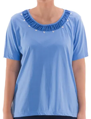 Produktbild von T-Shirt - Chiffon Rüsche, Farbe:blau, Größe:M