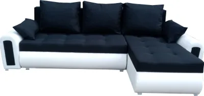 Produktbild von Relax-Ecksofa mit Schlaffunktion und Bettkasten schwarz-weißes savana 14 + weißes Ökoleder