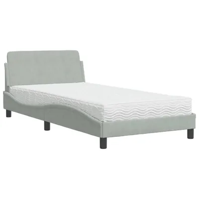 Produktbild von Bett mit Matratze "Dover" Hellgrau 100x200 cm Samt