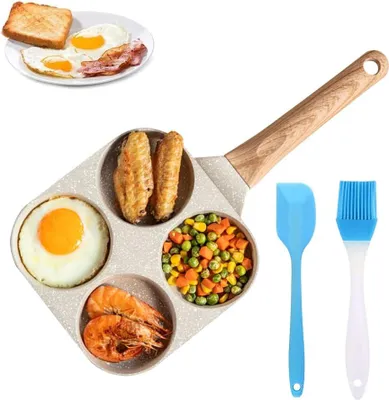 Produktbild von Gebratene Eierpfanne, Pfannkuchenpfanne mit Deckel, 4 Fächer, Eierpfanne, Aluminium Pfanne mit Antihaftbeschichtung für Frühstück, gebratene Eier, Hamburger, für Induktionskochplatten und Gasherde (weiß)