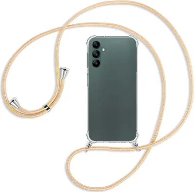 Produktbild von Handykette Backcover-Schutzhülle mit Band (Metall silberfarben) für Samsung Galaxy A14 5G - Goldkordel