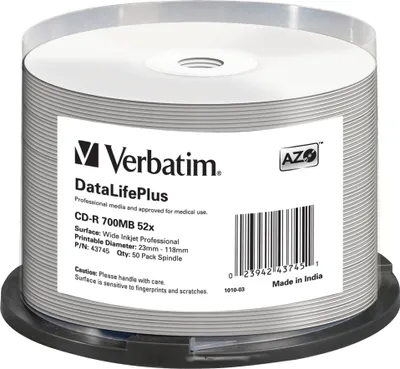 Immagine prodotto di Verbatim DataLifePlus - 50 x CD-R - 700 MB 52x - bianco - superficie stampabile a getto d'inchiostro, ampia superficie stampabile - fuso