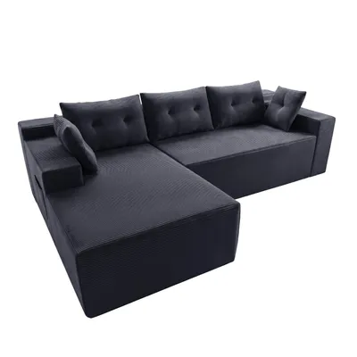 Produktbild von GLP Modulares Ecksofa 256 cm aus Cord, 4-Sitzer mit Chaiselongue links, Taschenfederkern, 5 Kissen, Seitentaschen, vakuumverpackt & montagefrei