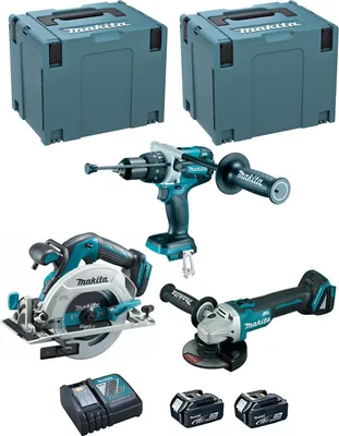 Produktbild von MAKITA Kit DLX3095PTJ (DHP481 + DGA506 + DHS680 + 2 x 5,0 Ah + DC18RC + 2 x MAKPAC 4)
