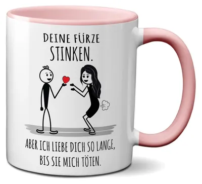 Produktbild von TassenKing Tasse Deine Fürze stinken ich liebe Dich trotzdem - Liebestasse Geschenk für Frau oder Freundin Frauen lustig (rosa)