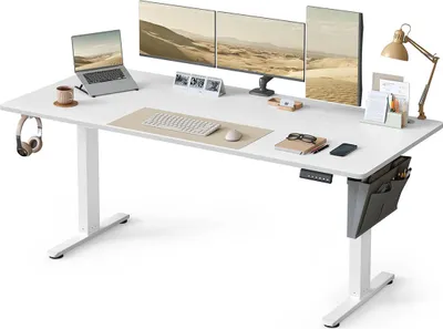 Obrázek produktu pro Elektricky výškově nastavitelný stůl – možnost sezení i stání – ergonomický – rozměry 180 x 80 x 72-120 cm – bílý