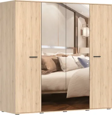 Produktbild von Schlafzimmer-Set Schrank Bett Kommode 2 Nachttische BARI San Remo Sand/Schwarz OHNE MATRATZE