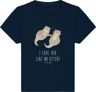 Produktbild von Mr. & Mrs. Panda Babyshirt Otter Hände halten 24. - 36. Monat - French Navy - Geschenk, Händchen, , T-Shirt, Paar, Liebe, Baumwolle Baby Shirt, Top, glücklich