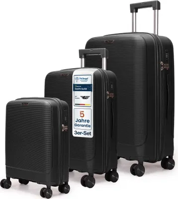 Produktbild von 4FLY Hartschalen Koffer Set 3-teilig (M, L, XL) - mit TSA Schloss, 4 Doppelrollen und Teleskopgriff, Schwarz