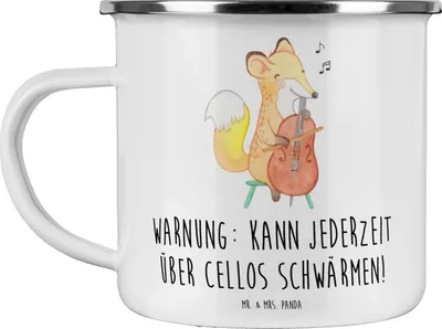 Produktbild von Mr. & Mrs. Panda Pott Cello Schwärmerei - Weiß - Geschenk, Musik, Tasse Emaille, Becher, Streichinstrument, Musiker, Instrument, Teetasse, klassische, Musikinstrument