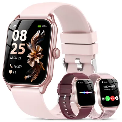 Produktbild von Smartwatch Damen Herren HD Smart Watch 120+ Modi mit Bluetooth Telefonie IP68 Uhr mit bis zu 30 Tage Standby für iOS und Android 3 Armbänder Rosa