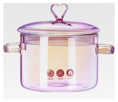 Produktbild von Glas Kochtopf mit Deckel 1500ml Doppelgriff Mehrzweck Schmortopf für Suppe Ramen Eintöpfe Babynahrung 17X15X15Cm