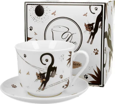 Produktbild von DUO ANIMALS Jumbobecher 470 ml CHARMING CATS mit Untertasse, New Bone China Porzellan