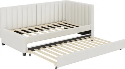 Produktbild von LVHOM Tagesbett 90x200cm, Daybett mit Ausziehbarer Liegefläche 90x190cm, Schlafsofa Beige