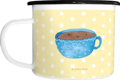 Produktbild von Mr. & Mrs. Panda Emaille Tasse Kaffee Tasse - Gelb Pastell - Geschenk, Geschmack, Becher, Pott, Teetasse, Haferl, Genuss, Liebe, Glücklich, Teebecher, Lustige Sprüche