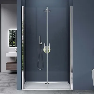 Image de doporro Double porte de douche transparent 140cm Paroi de douche à l'italienne autolevante pivotante 140x195cm Teramo24 verre ESG Nano anti-calcaire