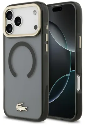 Zdjęcie produktu dla Etui Lacoste Shockproof z złotym logo, kompatybilne z MagSafe, do iPhone 17 Pro Max