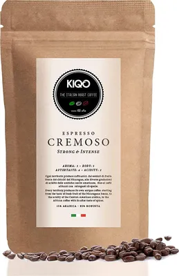 Produktbild von KIQO Cremoso 1kg Espresso aus Italien | in schonenden Kleinstchargen geröstet | 15% Arabica & 85% Robusta Bohnen (1000g - ganze Bohnen)