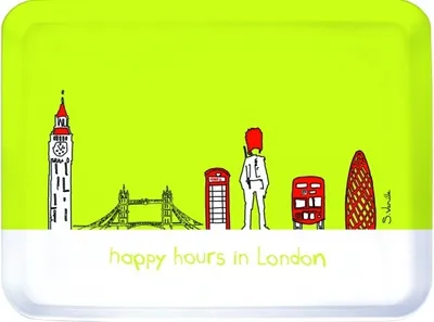 Produktbild von Serviertablett Happy Hours in London - grün - Tablett ca 33 x 43 cm