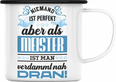 Produktbild von Trendation - Meisterprüfung Bestanden Geschenke Meister Prüfung Emaille Tasse Männer Metallbauer Schreiner Dachdecker Maler Elektrotechnik Elektronik (Schwarz)