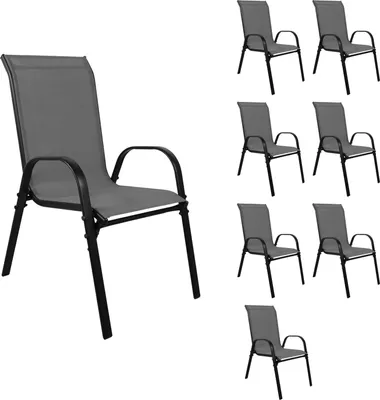 Produktbild von 8er Outdoorstuhl Gartenstuhl Stapelstuhl Metall Textilen Anthrazit