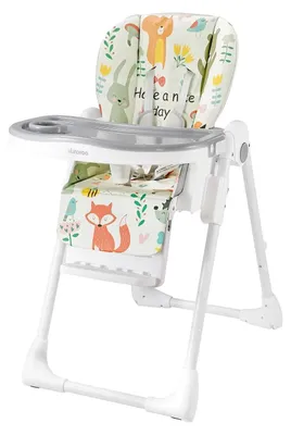 Immagine prodotto di Seggiolone per bambini – Adatto dai 6 mesi – Pieghevole – Schienale reclinabile – Doppio vassoio – Facile da pulire – Seduta imbottita – Design "Animal World"