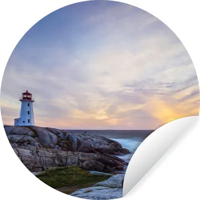 Produktbild von MuchoWow® Runde Wandtattoo - Wandsticker Tapete Aufkleber Meer - Leuchtturm - Stein Ø 30 cm Selbstklebend und Repositionierbar - Wandaufkleber - Kreis - Wandbild - Fototapete - Selbstklebend - Dekoration - Wandschmuck - Schlafzimmer