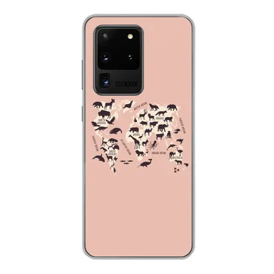 Produktbild von MuchoWow® Handyhülle Schutzhülle Hülle für Samsung Galaxy S20 Ultra Weltkarte - Tiere - Scherenschnitt Silikon Softcase Handy Hülle - Karteninhaber