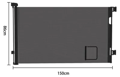 Produktbild von Ausziehbares Babygitter - Sicherheitsrollo für Tür und Treppe - Rollbares Türschutzgitter 0–150 cm - Mit Katzenklappe - PVC-Netz - Schwarz 150 cm