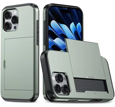 Produktbild von Mobigear Card Schutzhülle für iPhone 16 Pro Max, Hartschale, Rückseite, stoßfest mit Kartenhalter - Grün