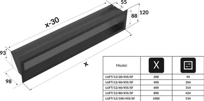 Obrázok produktu pre Vetracia mriežka LUFT 12x80 čierna Slim