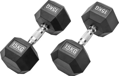 Produktbild von Gummierte Hexagon Hanteln mit verchromten Griffen : 2 x 15 kg (30 kg) Gewicht: 2 x 15 kg (30 kg)