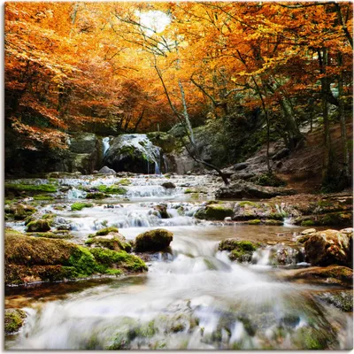 Produktbild von ARTland Leinwandbild Herbstlicher Wasserfall Größe: 40x40 cm
