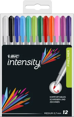 Zdjęcie produktu dla BIC 964893, Średni, 12 kol., Czarny, Niebieski, Zielony, Szary, Jasny Niebieski, Jasnozielony, Pomarańczowy, Różowy,..., 0,8 mm, 0,4 mm, Plastik
